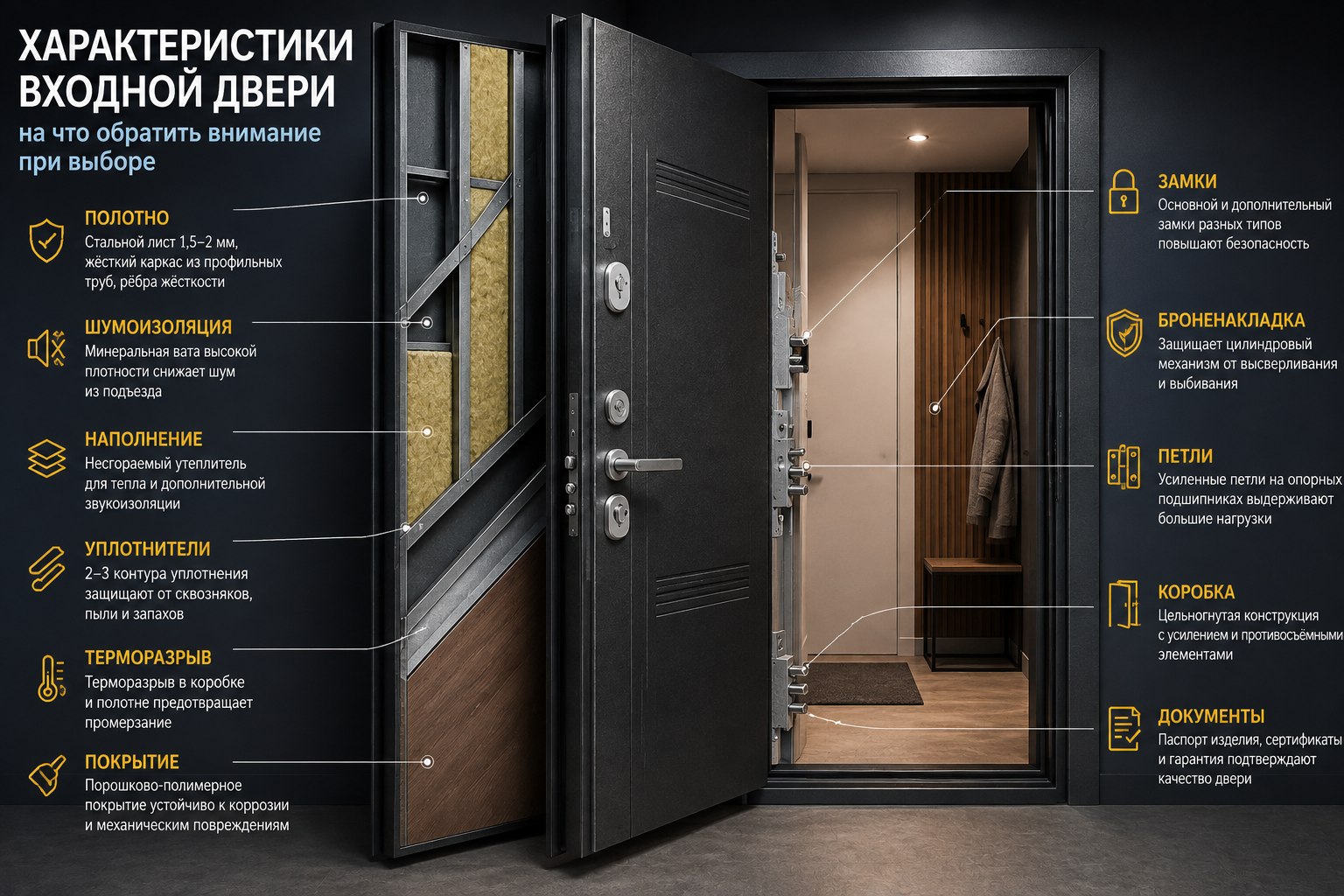 Характеристики входной двери: металл, замки и шумоизоляция